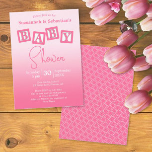 Fun Pink Ombre BABY Girl Blocks Shower Invitation