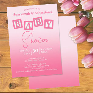 Fun Pink Ombre BABY Girl Blocks Shower Invitation