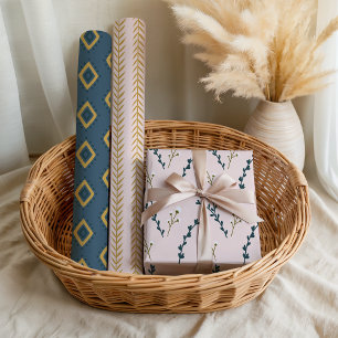 Fun Pink Orange Blue Floral Geometric Wrapping Paper Sheet