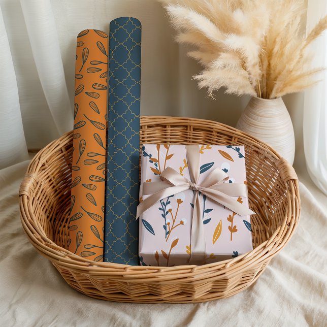 Fun Pink Orange Blue Floral Geometric Wrapping Paper Sheet (Creator Uploaded)