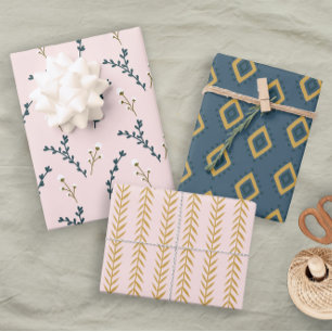 Fun Pink Orange Blue Floral Geometric Wrapping Paper Sheet