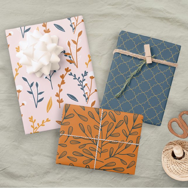 Fun Pink Orange Blue Floral Geometric Wrapping Paper Sheet (Creator Uploaded)