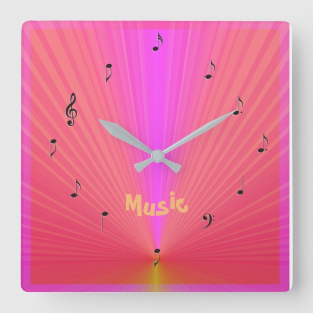 Fun Pink Orange with Music Notes> Music Clocks (Front)