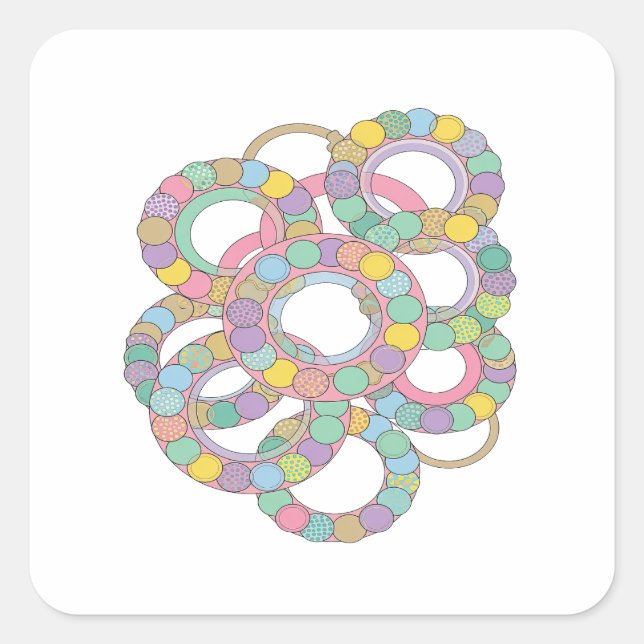 Fun Pink PASTEL CIRCLES Vinyl Style Square Sticker (Front)