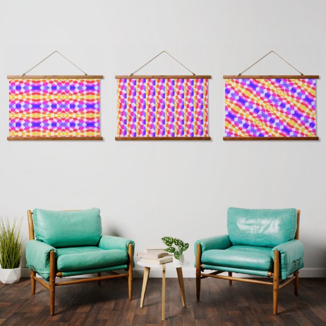 Fun Pink Pattern Geometric Abstract Modern Hanging Tapestry (Living Room)