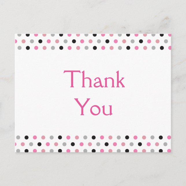 Fun Pink Polka Dots Thank You Postcard (Front)