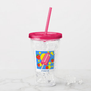 Fun Pink Popsicle and Strawberries Hello Summer Acrylic Tumbler