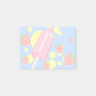 Fun Pink Popsicle and Strawberries Illustration Post-it Notes