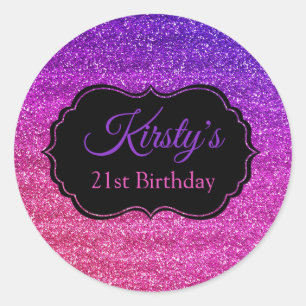 Fun Pink Purple Glitter Sparkle Birthday Classic Round Sticker