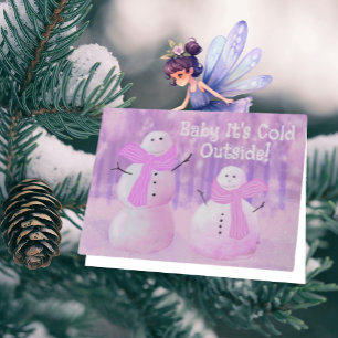 Fun Pink Purple Snowman Personalised Holiday  Card