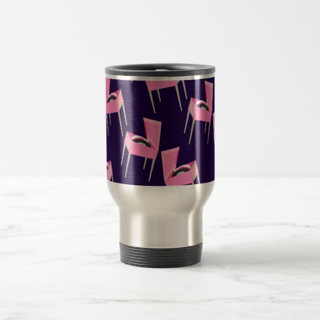 Fun Pink Retro Record Player Kitschy Music Pattern Travel Mug (Center)