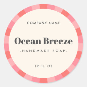 Fun pink retro sunburst product label