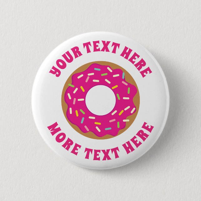 Fun pink sprinkles doughnut Birthday party buttons (Front)