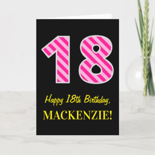 Fun Pink Striped "18"; Happy 18th Birthday; Name Card