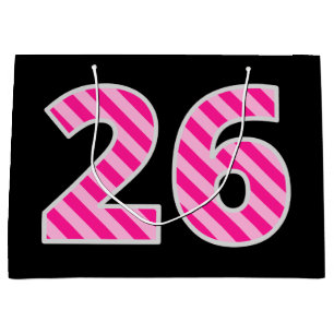 Fun Pink Striped "26"; Happy 26th Birthday; Name Large Gift Bag