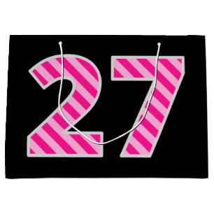 Fun Pink Striped "27"; Happy 27th Birthday; Name Large Gift Bag