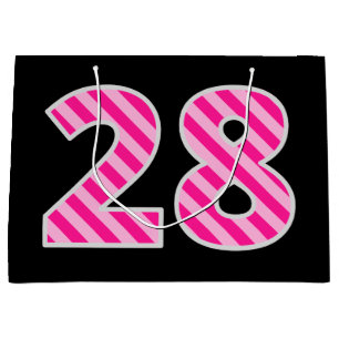 Fun Pink Striped "28"; Happy 28th Birthday; Name Large Gift Bag