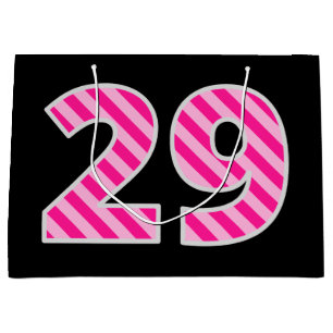 Fun Pink Striped "29"; Happy 29th Birthday; Name Large Gift Bag