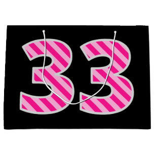 Fun Pink Striped "33"; Happy 33rd Birthday; Name Large Gift Bag