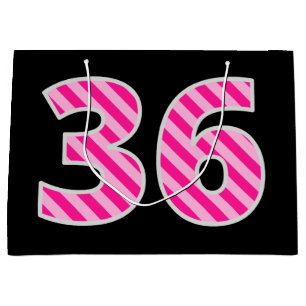 Fun Pink Striped "36"; Happy 36th Birthday; Name Large Gift Bag