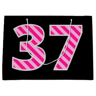 Fun Pink Striped "37"; Happy 37th Birthday; Name Large Gift Bag