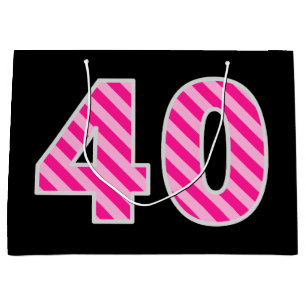 Fun Pink Striped "40"; Happy 40th Birthday; Name Large Gift Bag