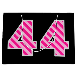Fun Pink Striped "44"; Happy 44th Birthday; Name Large Gift Bag
