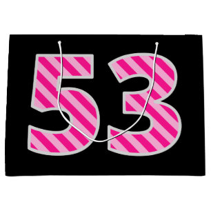 Fun Pink Striped "53"; Happy 53rd Birthday; Name Large Gift Bag