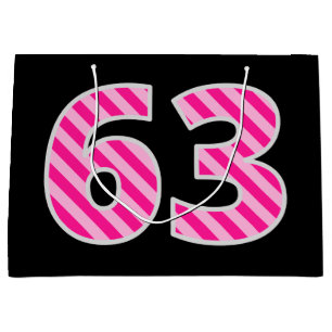 Fun Pink Striped "63"; Happy 63rd Birthday; Name Large Gift Bag