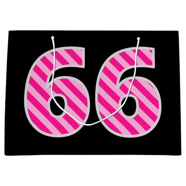 Fun Pink Striped "66"; Happy 66th Birthday; Name Large Gift Bag (Front)