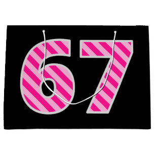 Fun Pink Striped "67"; Happy 67th Birthday; Name Large Gift Bag