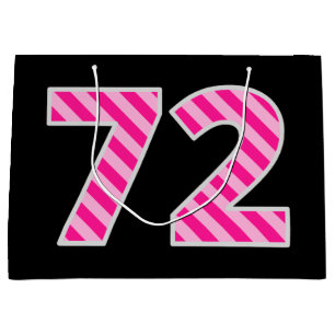 Fun Pink Striped "72"; Happy 72nd Birthday; Name Large Gift Bag