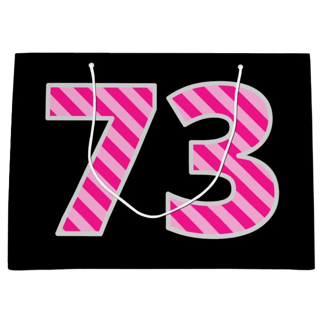 Fun Pink Striped "73"; Happy 73rd Birthday; Name Large Gift Bag (Front)