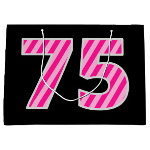 Fun Pink Striped "75"; Happy 75th Birthday; Name Large Gift Bag