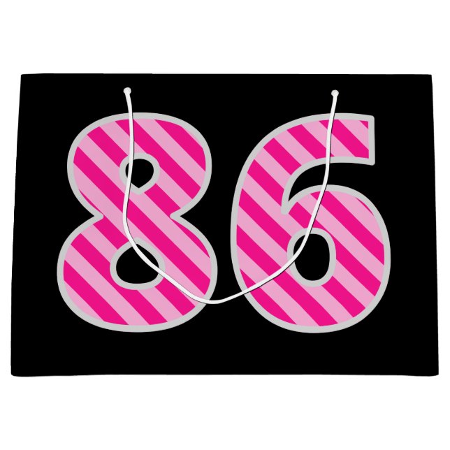 Fun Pink Striped "86"; Happy 86th Birthday; Name Large Gift Bag (Front)