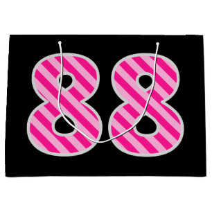 Fun Pink Striped "88"; Happy 88th Birthday; Name Large Gift Bag