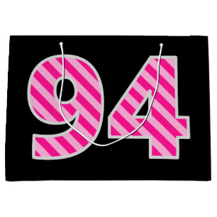 Fun Pink Striped "94"; Happy 94th Birthday; Name Large Gift Bag