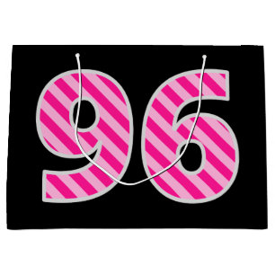 Fun Pink Striped "96"; Happy 96th Birthday; Name Large Gift Bag