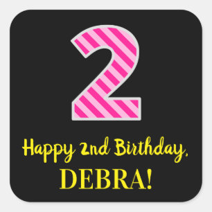 Fun Pink Stripes “2”: Happy 2nd Birthday + Nam Square Sticker