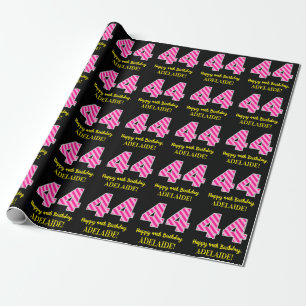 Fun Pink Stripes "44"; Happy 44th Birthday; Name Wrapping Paper