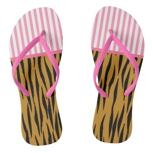 Fun Pink Stripes & Tigerprint Jandals (Footbed)