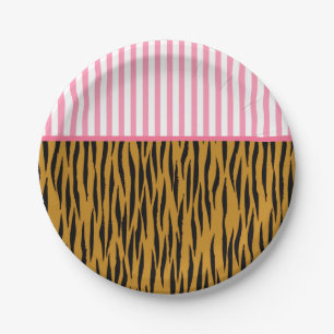 Fun Pink Stripes & Tigerprint Paper Plate