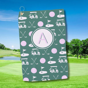 Fun Pink Stylish Golf Design and Custom Monogram  Golf Towel
