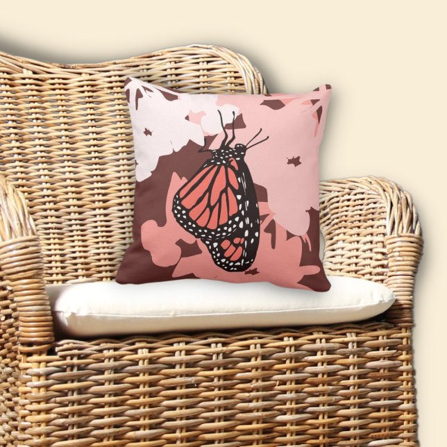 Fun Pink Stylized Monarch Butterfly Cushion (Fun Pink Stylized Monarch Butterfly Throw Pillow)