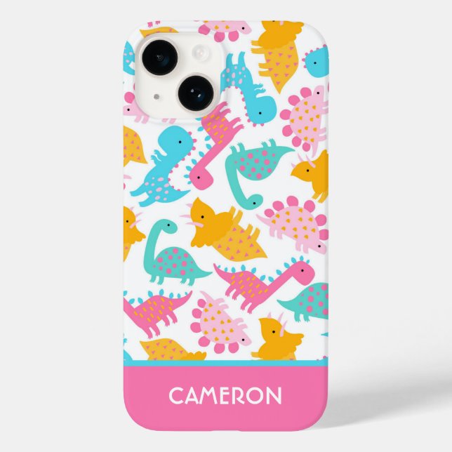 Fun Pink & Teal Dinosaur Pattern Case-Mate iPhone Case (Back)