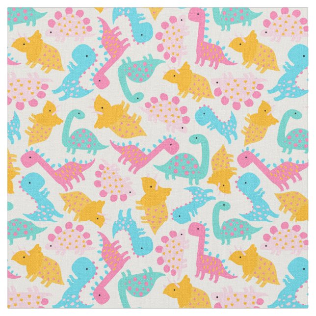 Fun Pink & Teal Dinosaur Pattern Fabric (Close Up)