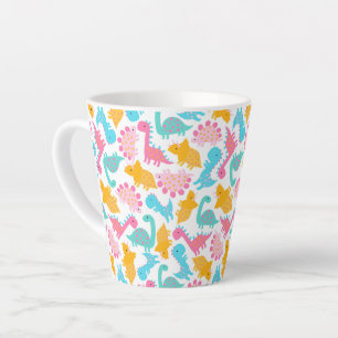 Fun Pink & Teal Dinosaur Pattern Latte Mug