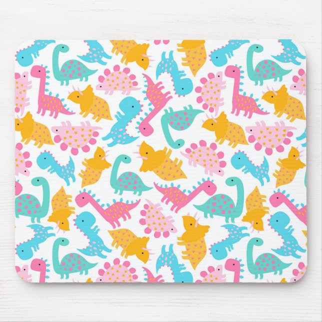 Fun Pink & Teal Dinosaur Pattern Mouse Pad (Front)