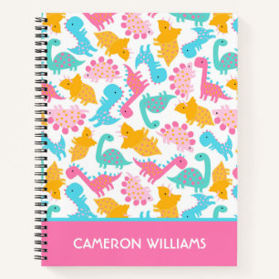 Fun Pink & Teal Dinosaur Pattern Notebook