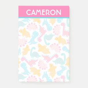 Fun Pink & Teal Dinosaur Pattern Post-it Notes